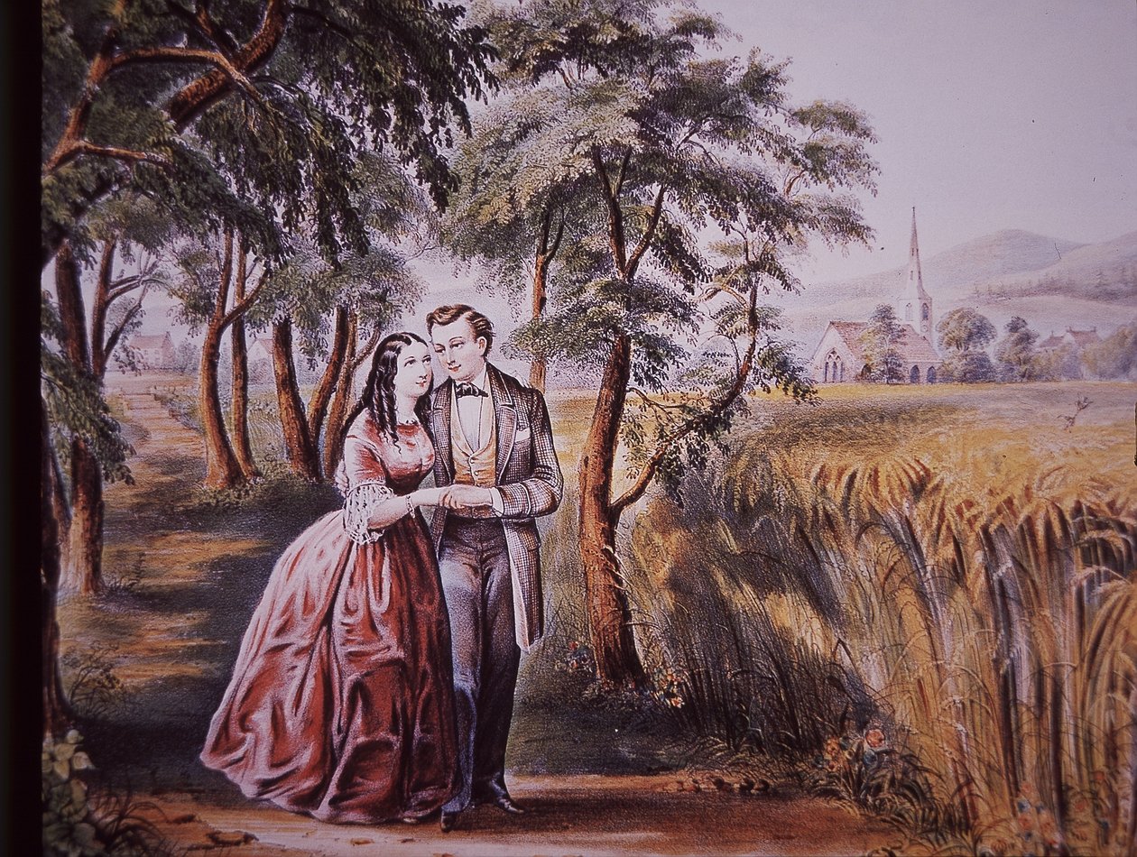 Ekteskapsforslag, tidlig på 1800-tallet (farge litho) av American School