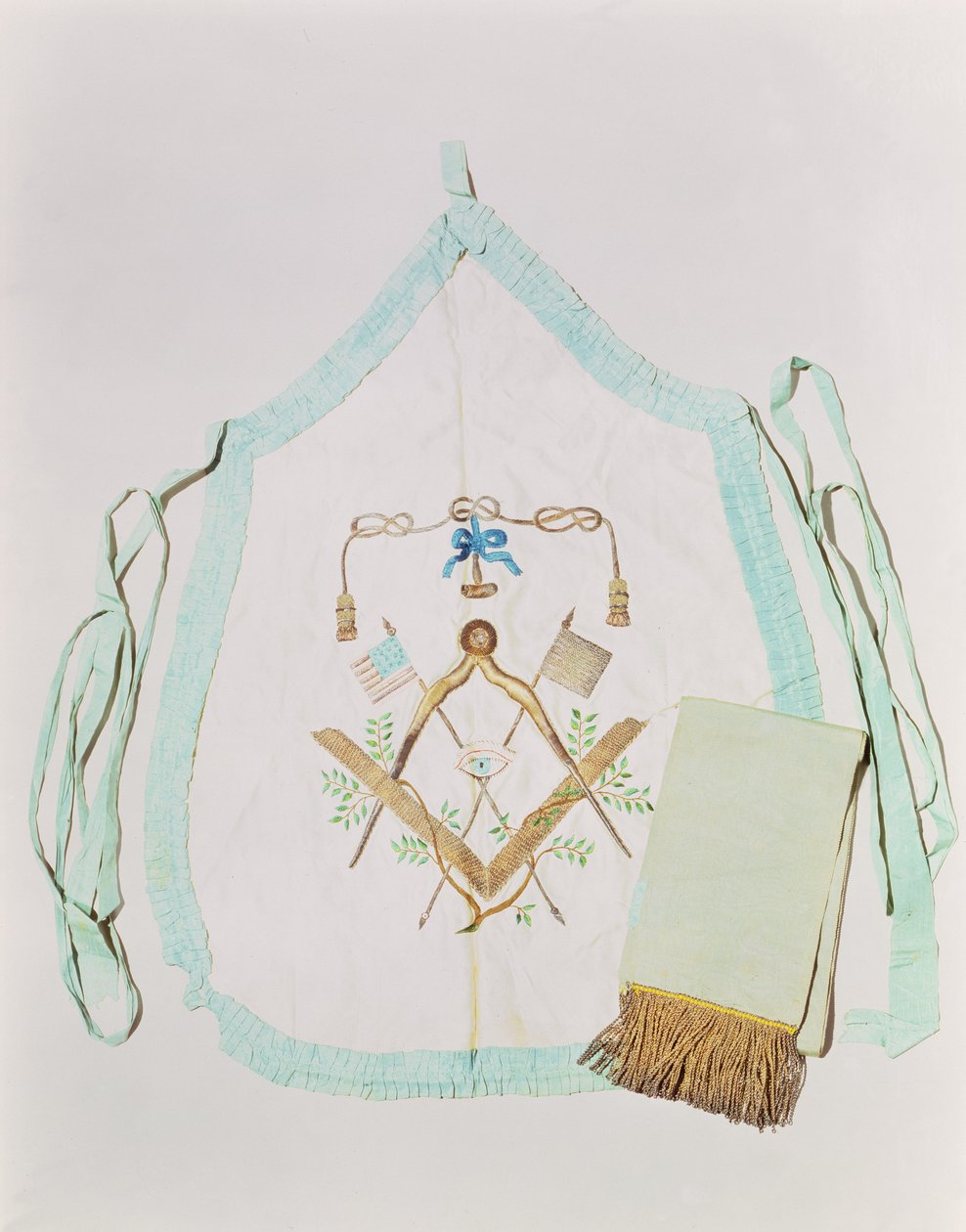 Frimurerforkle og ramme, 1770-1800 (silke og metalltråd) av American School