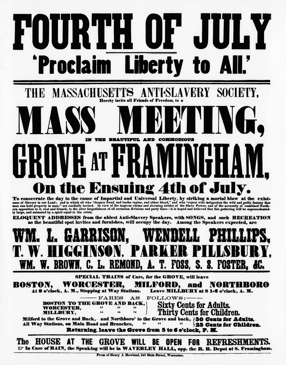 Massachusetts Anti-Slavery Society-plakat som proklamerer frihet til alle på uavhengighetsdagen, 1859 (trykk) av American School