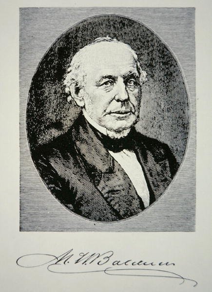 Matthias William Baldwin (1795-1866) grunnlegger av Baldwin Locomotive Works i 1831 (litho) av American School