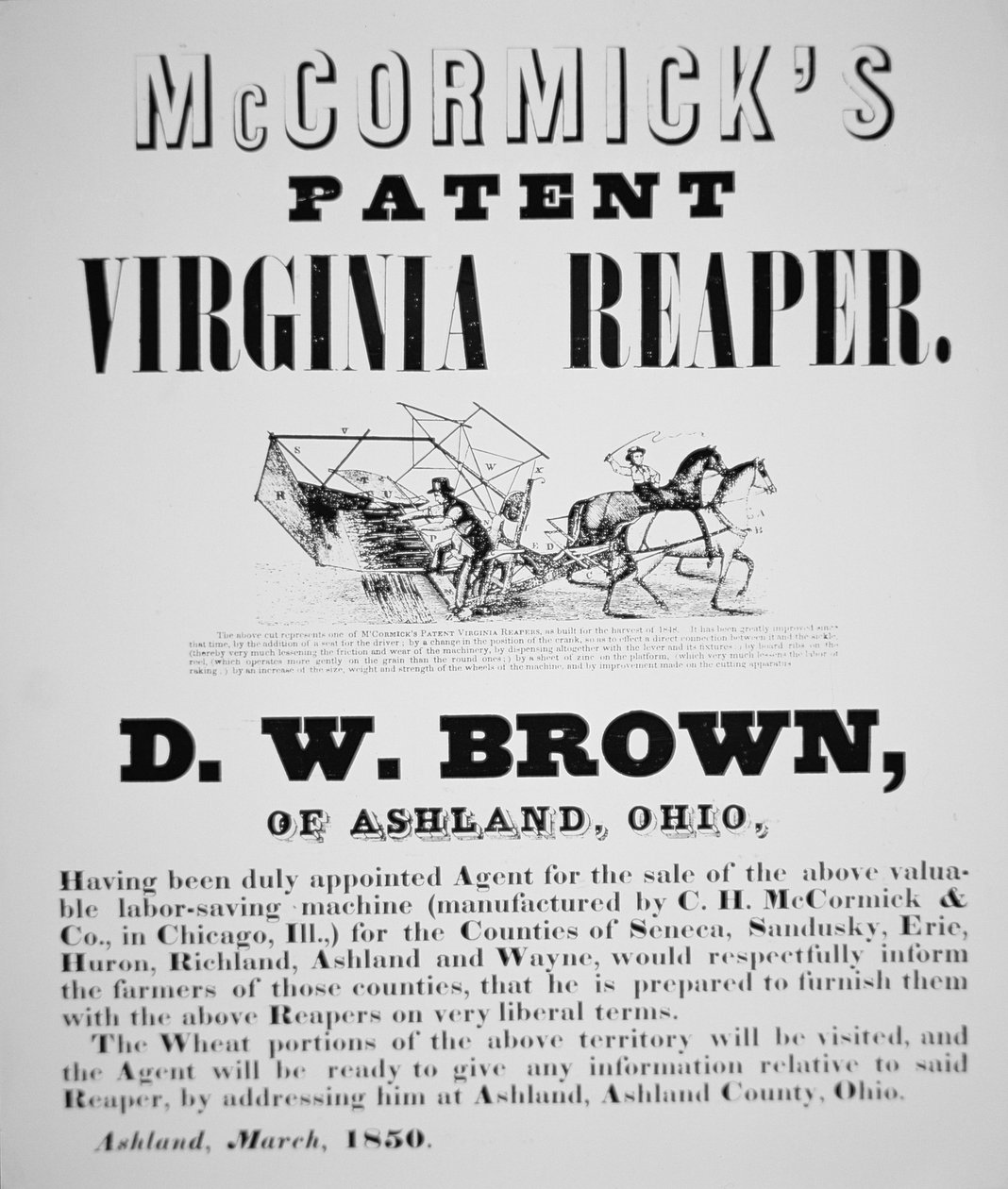 McCormicks patent Virginia Reaper-annonse av American School