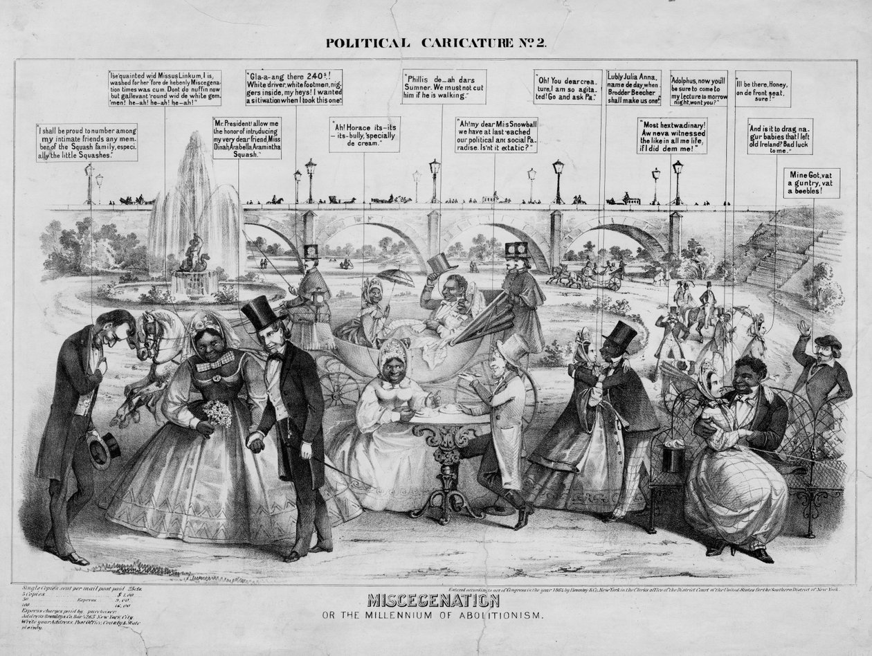 Miscegenation, eller, The millenium of abolitionism, utgitt av Bromley & Co., New York, 1864 av American School
