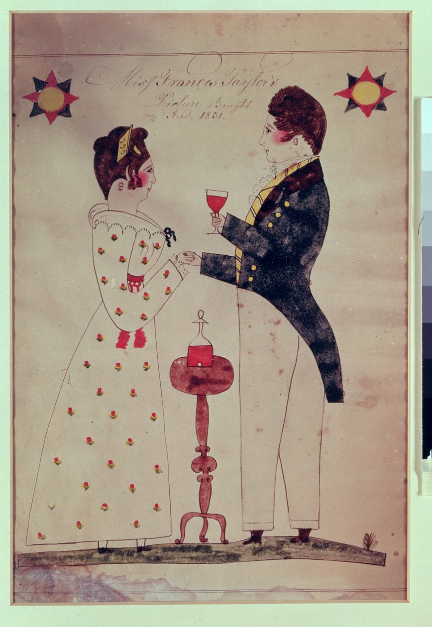 Frøken Francis Taylor og forlovede, 1831 (wc på papir) av American School