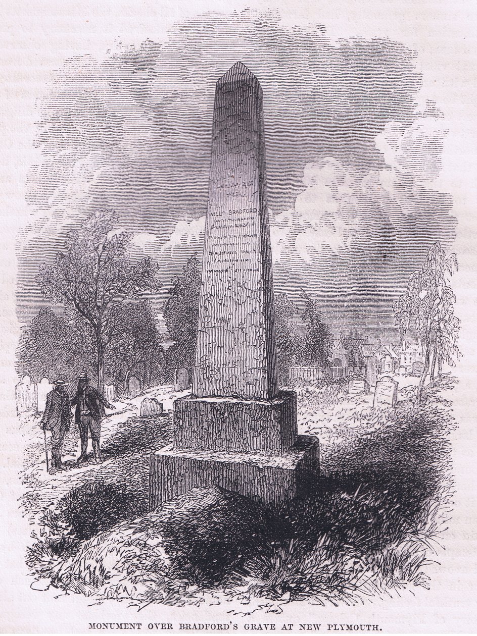Monument over Bradfords grav i New Plymouth 1641, illustrasjon fra Cassell