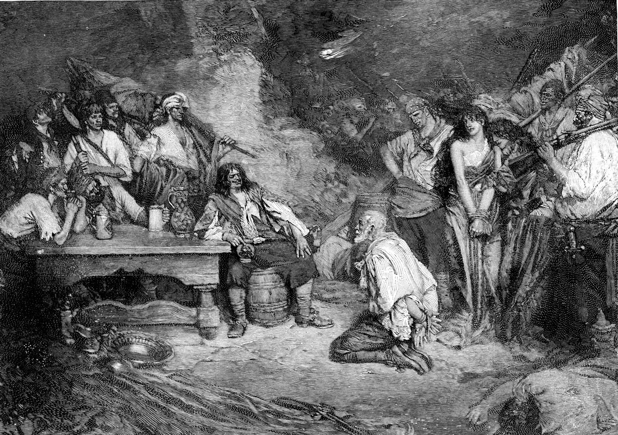 Morgan på Porto Bello etter "Buccaneers and Marooners of the Spanish Main" av Howard Pyle av American School