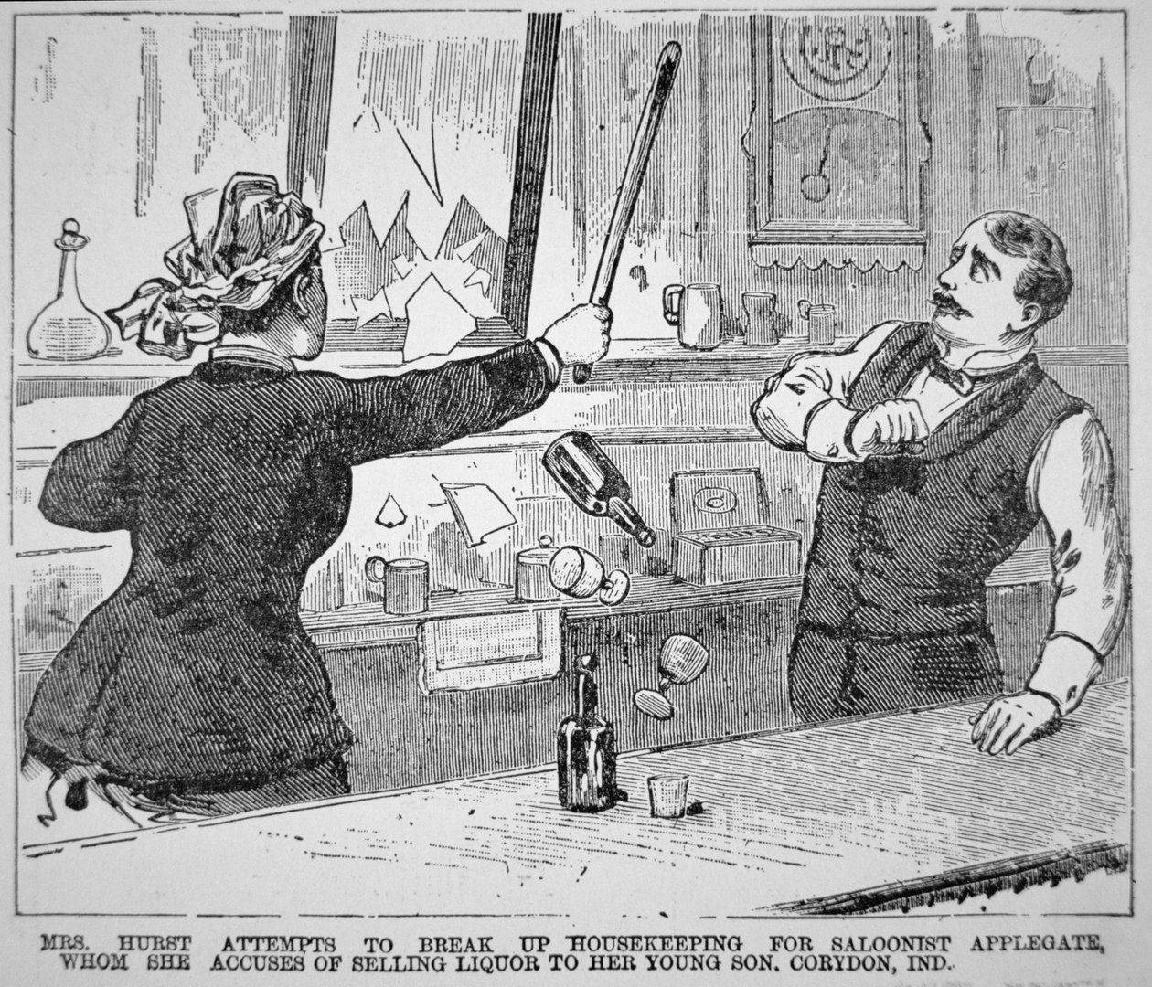 Fru Hurst bryter opp en salong, fra 'Police Gazette' av American School