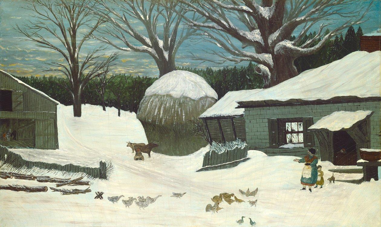 New England Farm om vinteren, ca. 1850 av American School