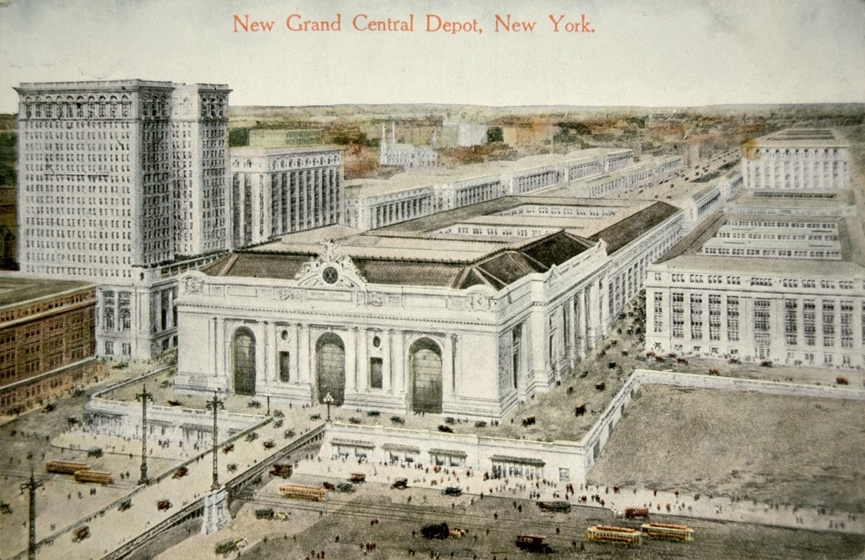 New Grand Central Depot, New York, ca. 1905 (litho-farge) av American School