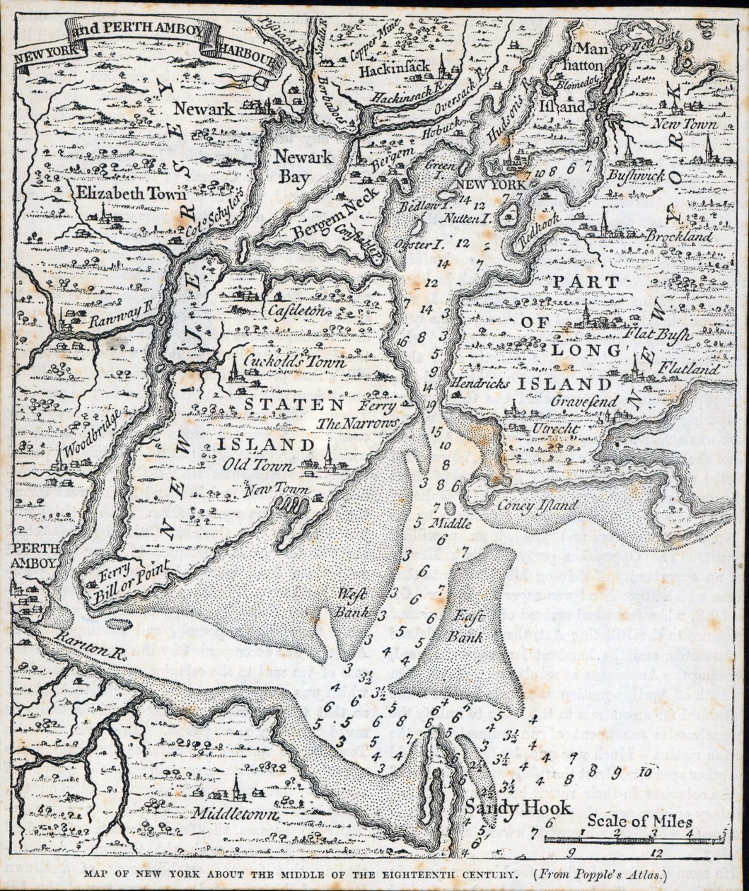 New York på midten av 1700-tallet (litho) av American School