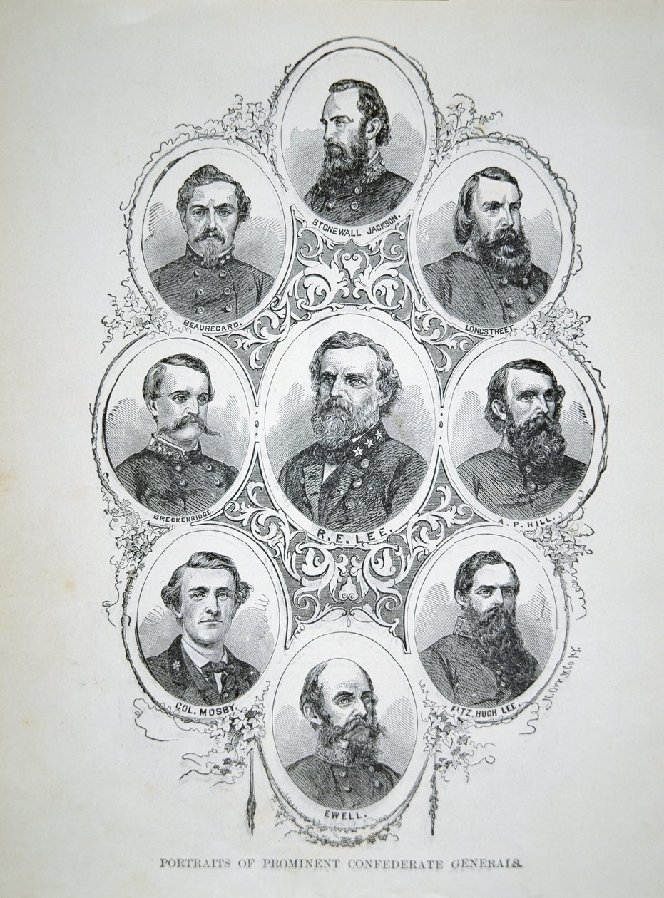 Ni portretter av fremtredende generaler fra den konfødererte hæren (litho) av American School