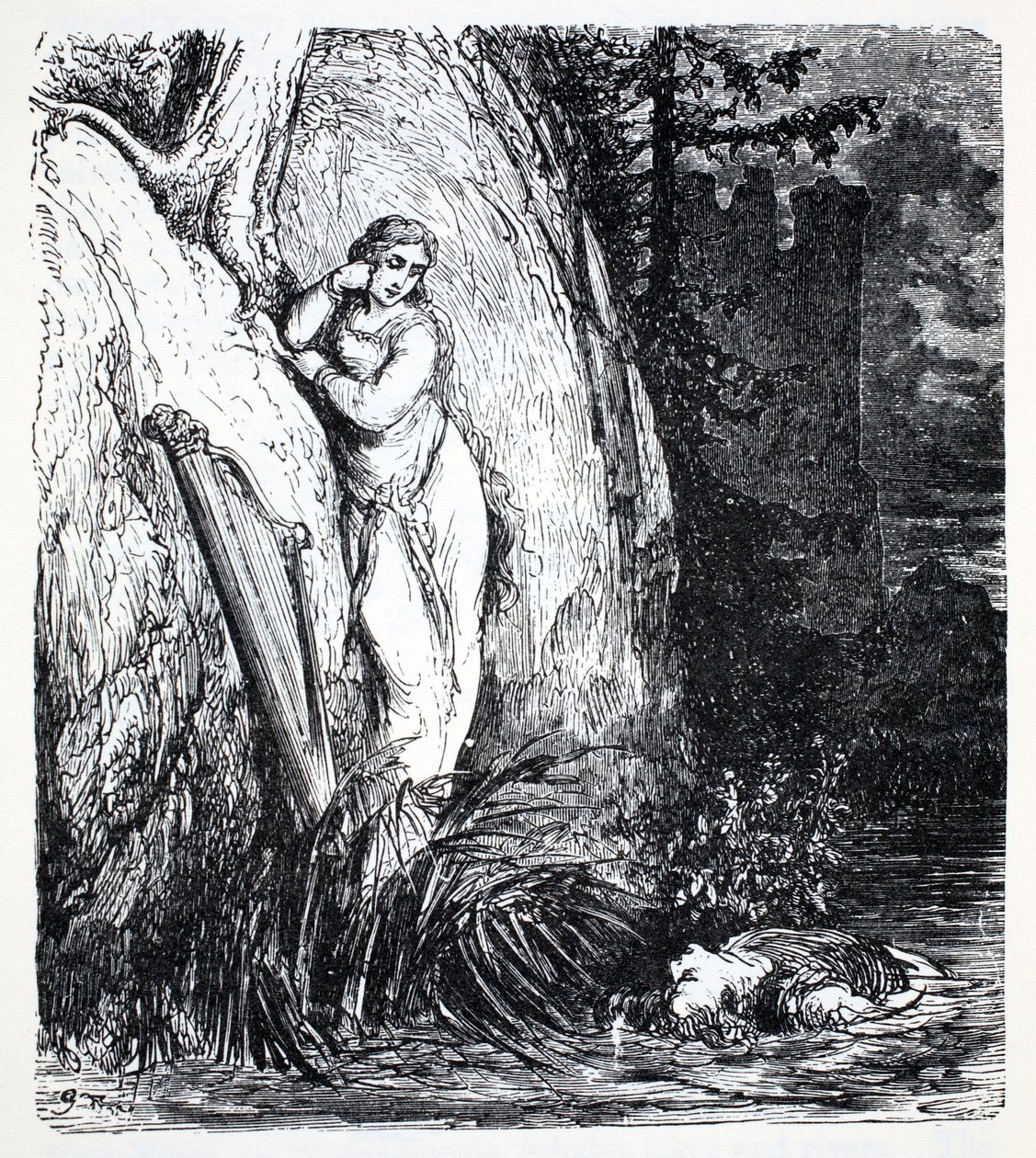 Nixes, fra The World Guide to Gnomes, Fairies, Alves and Other Little People av Thomas Keightley (1789-1872) Publisert 1880, (BW Engraving) av American School