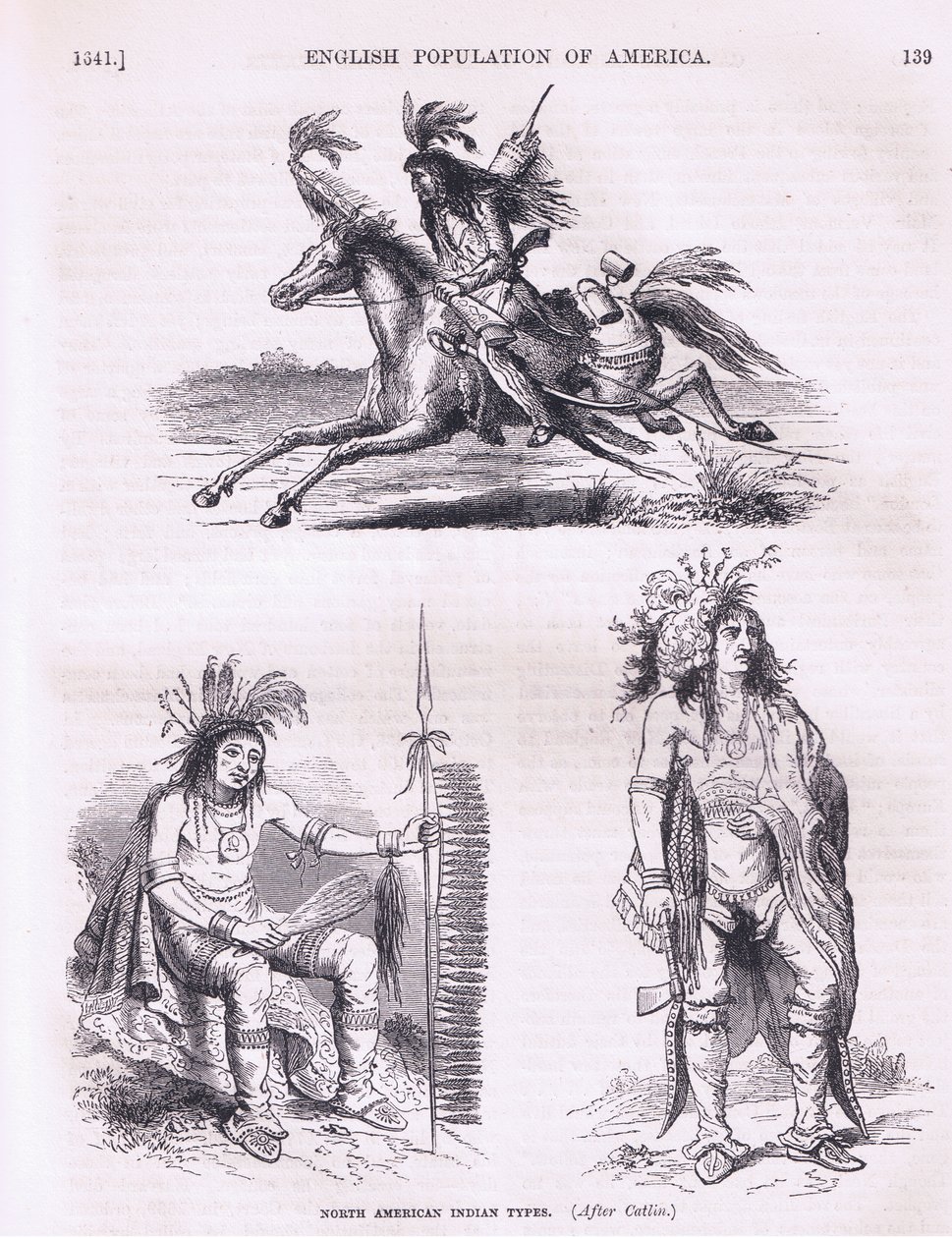 Nordamerikanske indianertyper (1640-tallet), illustrasjon fra Cassells History of the United States pub. av Petter & Galpin ca. 1890 av American School