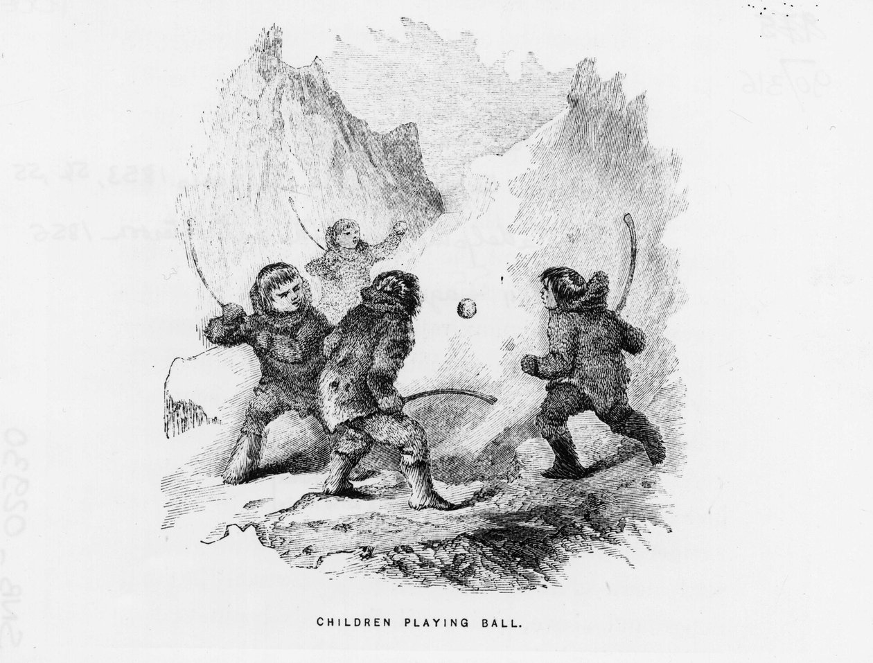 Nordpolen: barn som spiller ballspill på ispakken - Elisha Kent Kane; Artic Exploration i årene 1853-1855 (Philadelphia, Childs og Peterson av American School