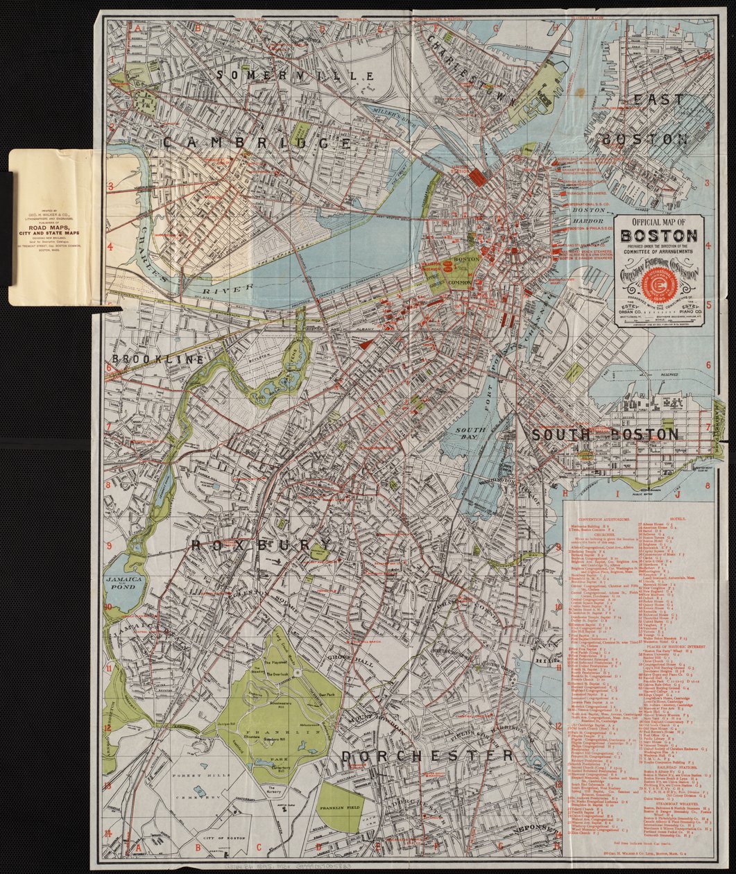 Offisielt kart over Boston, ca. 1895 (farge litho) av American School