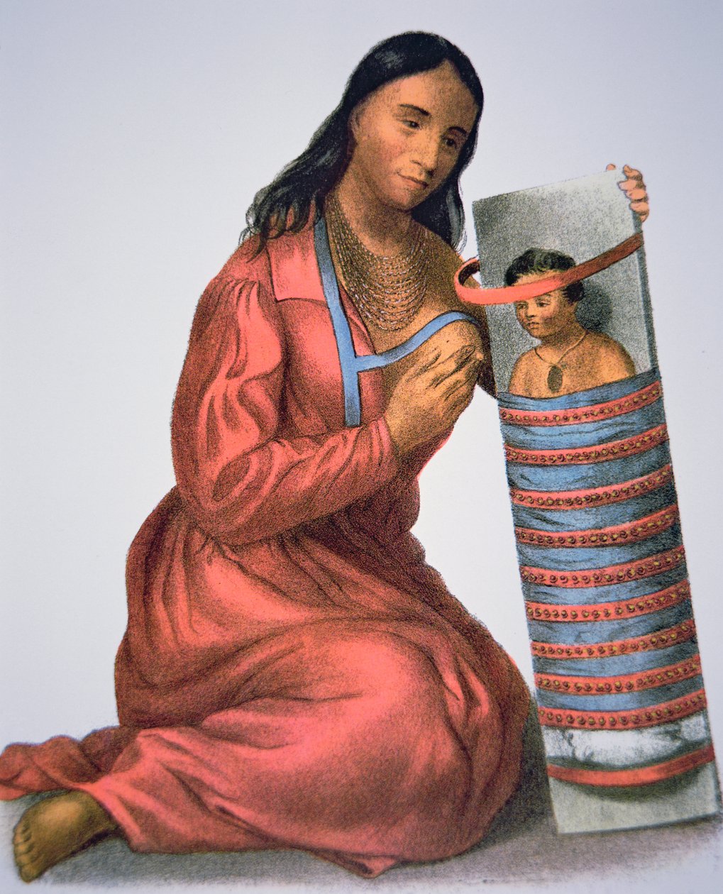 Ojibwa mor og baby, ca. 1821 (farge litho) av American School