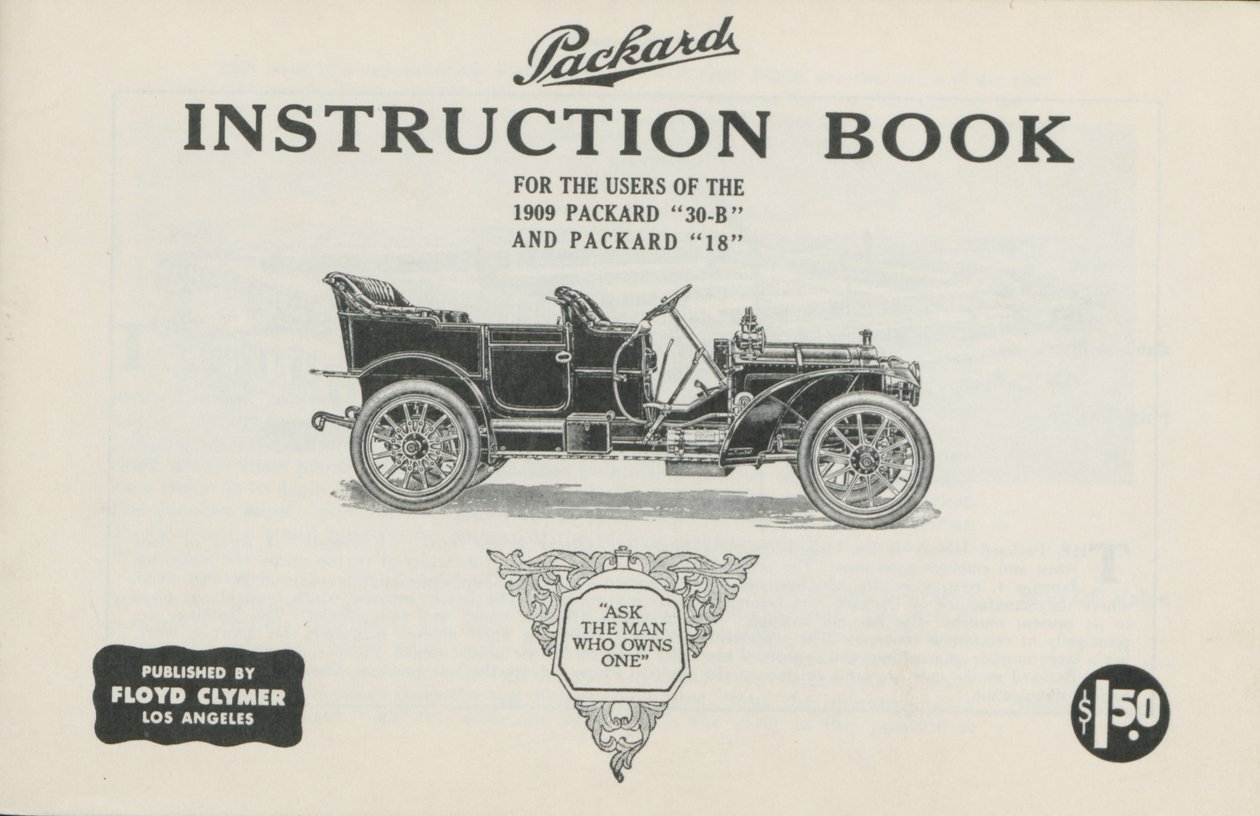 Packard instruksjonsbok for brukere av 1909 Packard 30-B og Packard 18, 1909 av American School