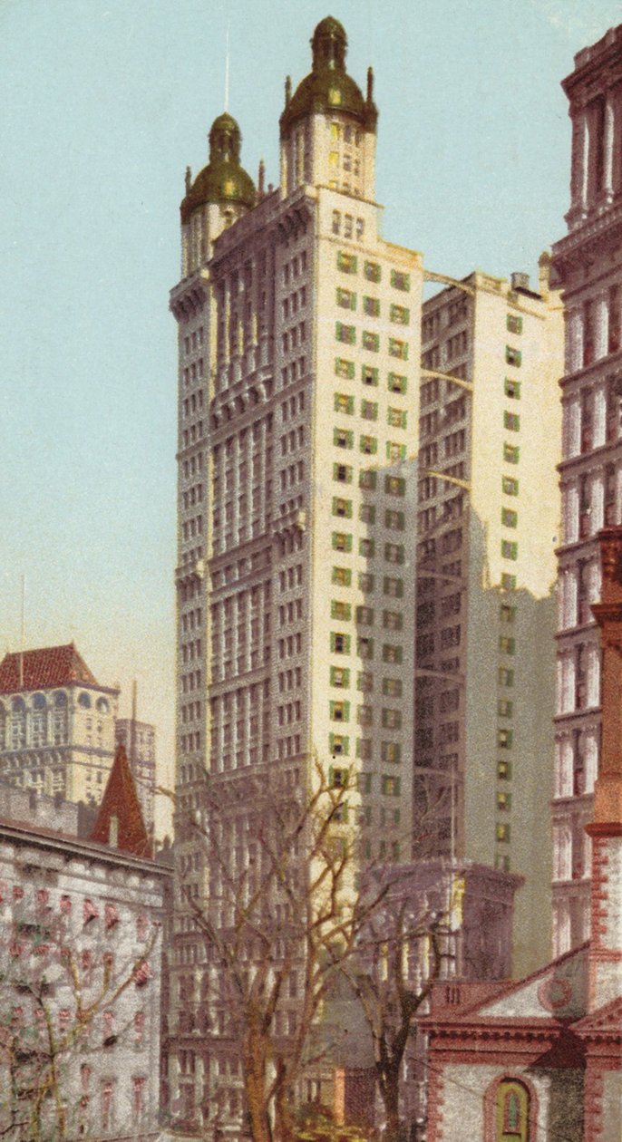 Park Row Building, New York, ca. 1900-09 (litho i farger) av American School