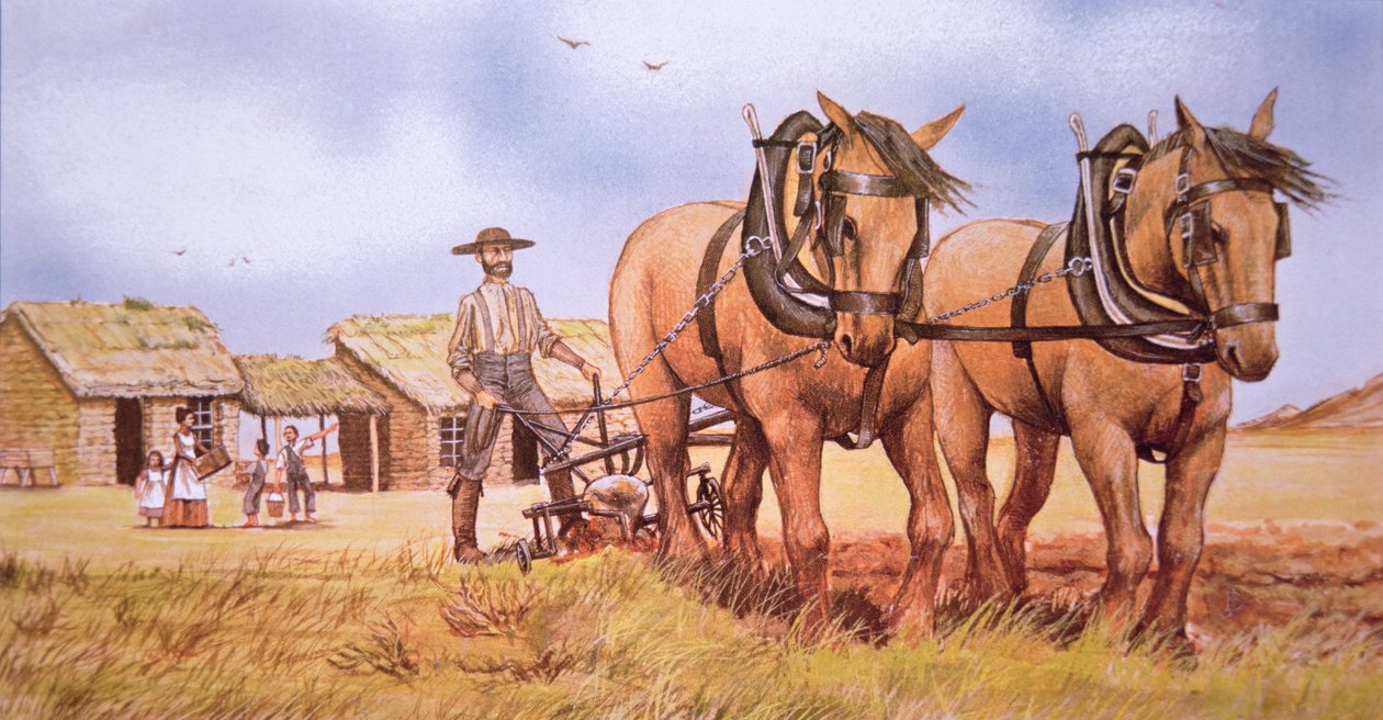 Pioneer bonde (farge litho) av American School