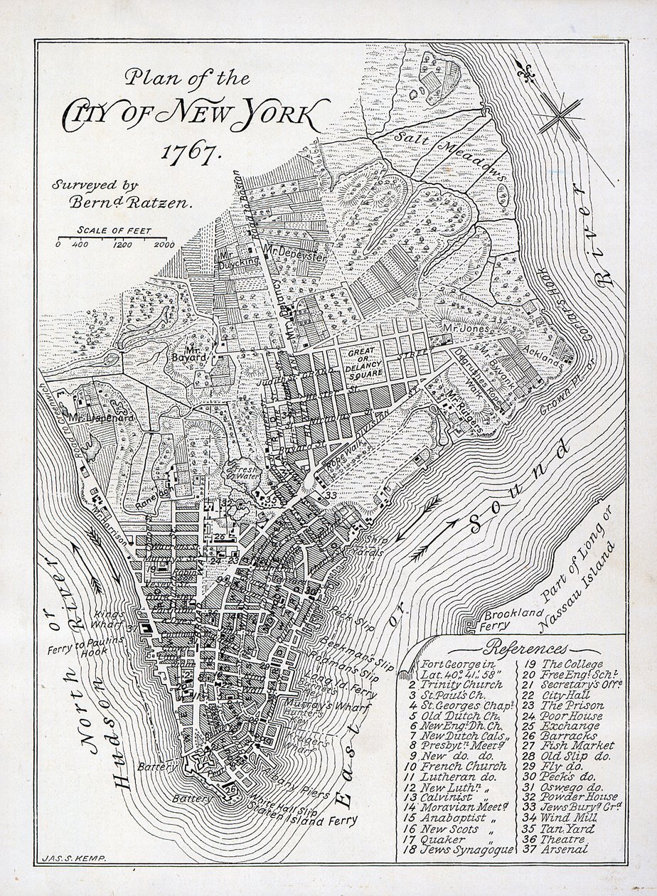 Plan for byen New York i 1767 (litho) av American School