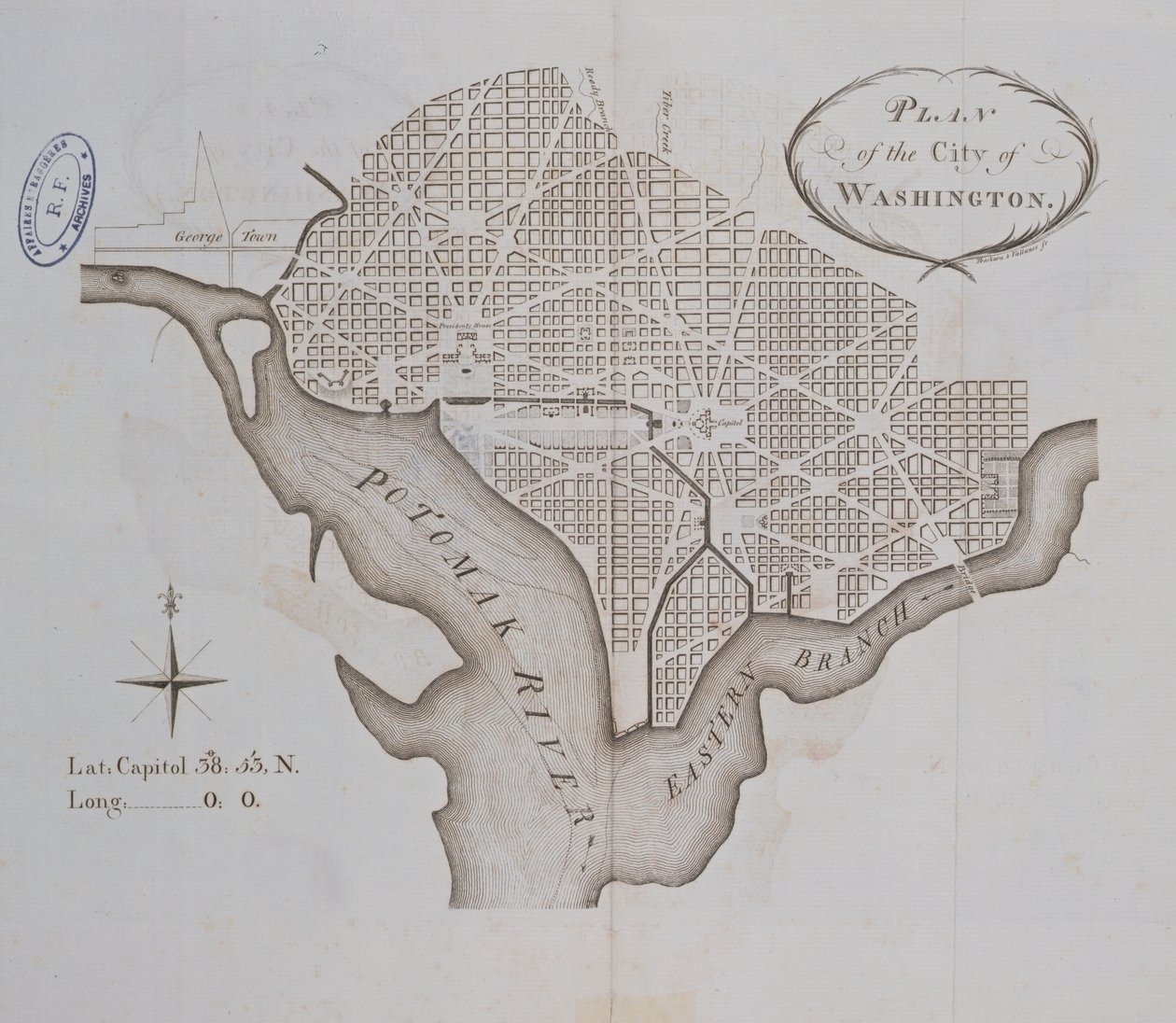 Plan for byen Washington slik den opprinnelig ble lagt ut i 1793 av American School
