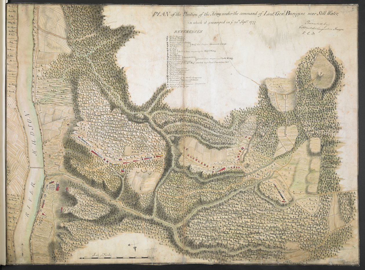 Plan for stillingen til hæren under kommando av løyt. Genl. Burgoyne nær Still Water, der den slo leir på dere. 20 september 1777 av American School