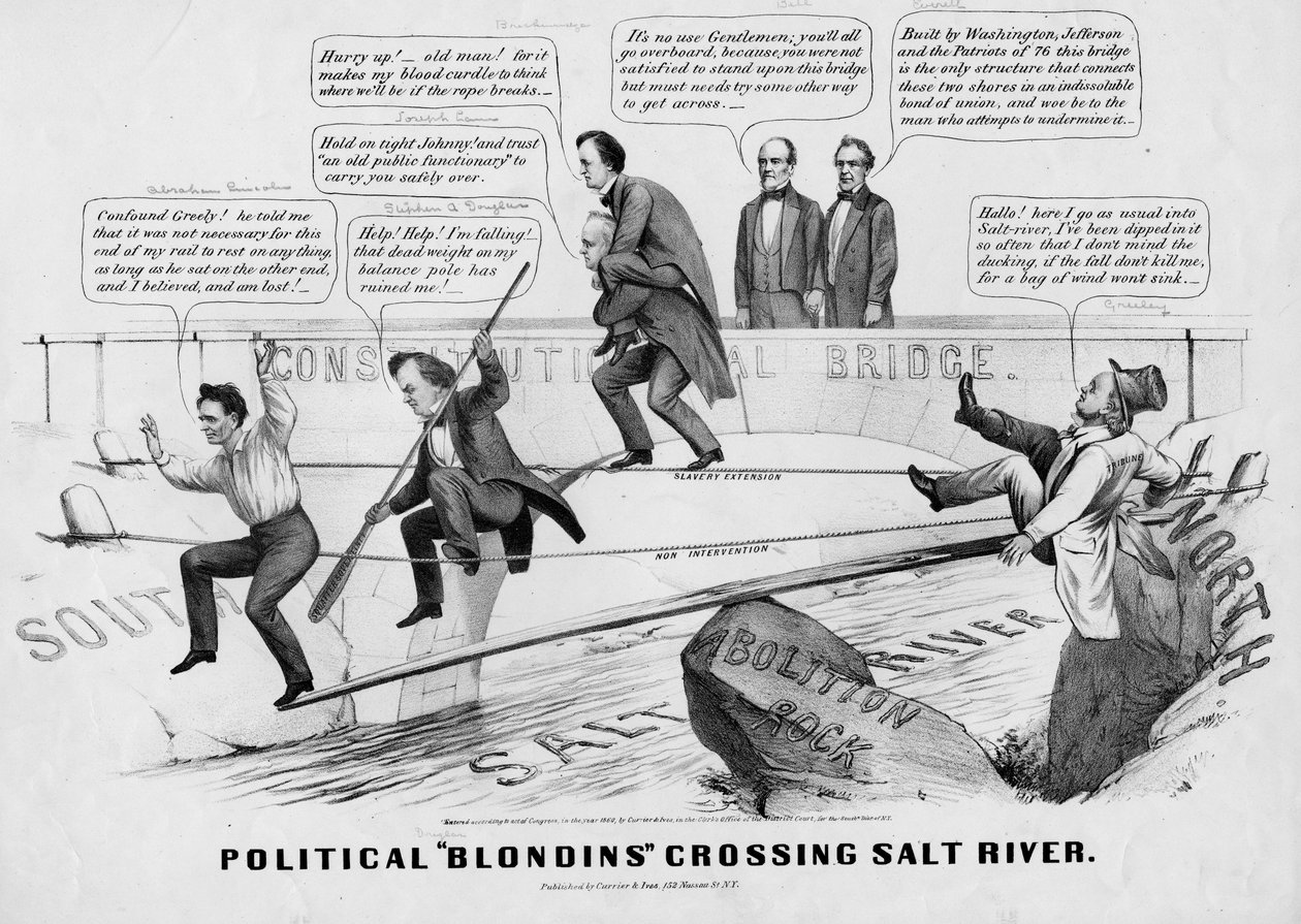 Politiske blondiner som krysser Salt River, utgitt av Currer & Ives, New York, 1860 av American School