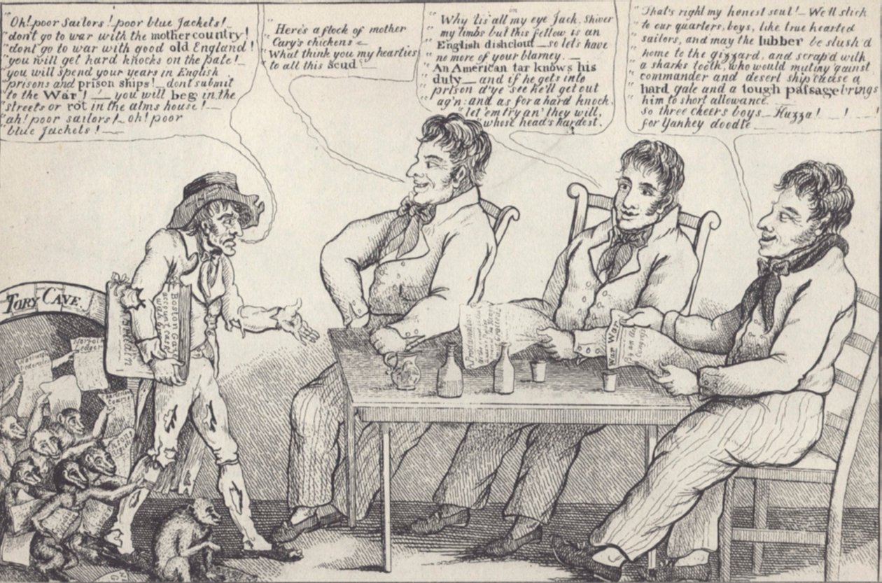 Politisk tegneserie på kvelden før krigen i 1812, ca. 1812 (litho) av American School
