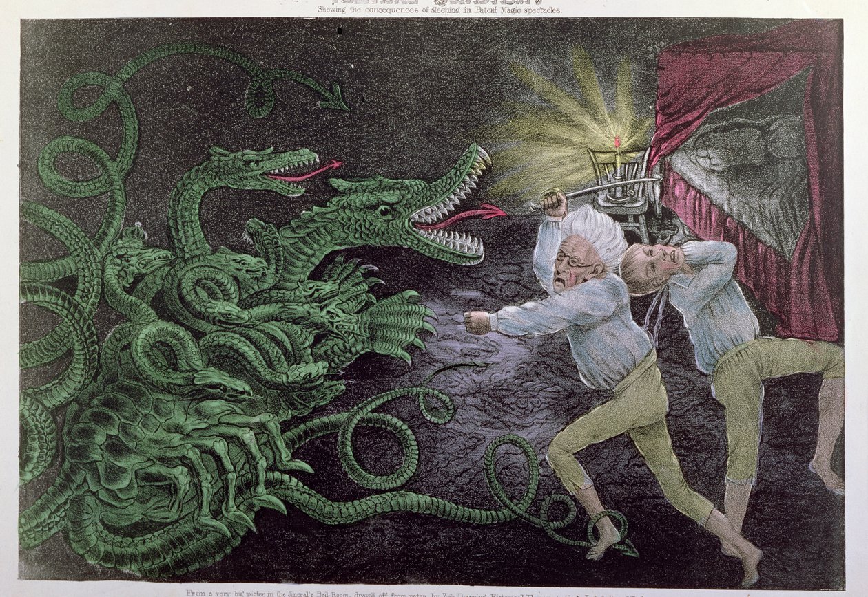 Political Quixotism: The Diplomatic Hercules attacking the Political Hydra, utgitt av Bisbee, ca. 1833 av American School