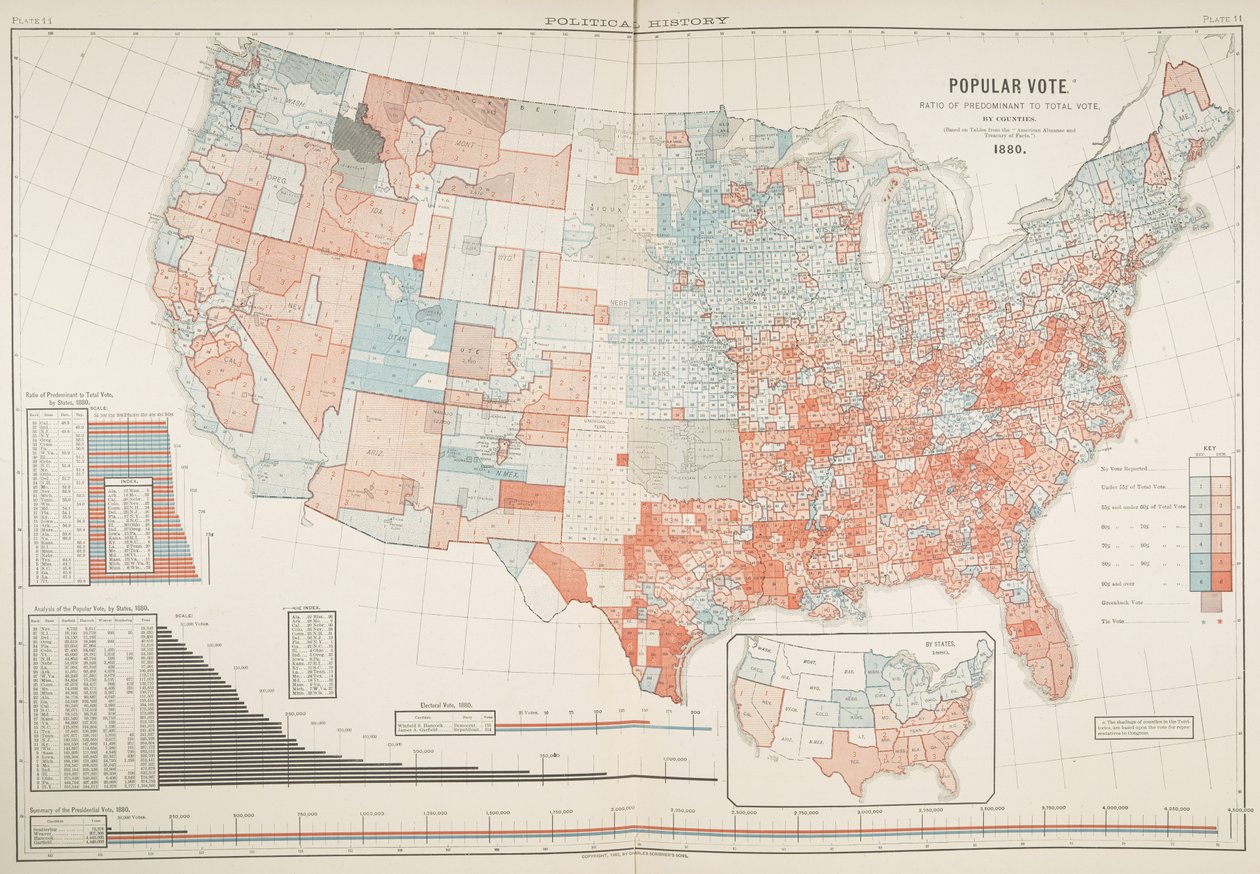 Politisk kart over valget i 1880, Plate 11, Gannett, Henry og Fletcher Hewes av American School