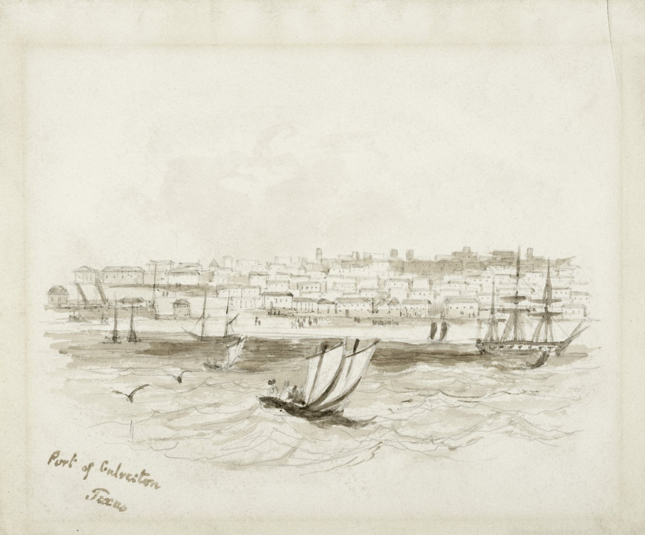 Port of Galveston, Texas, sent på 1800-tallet (blekk på vevd papir) av American School