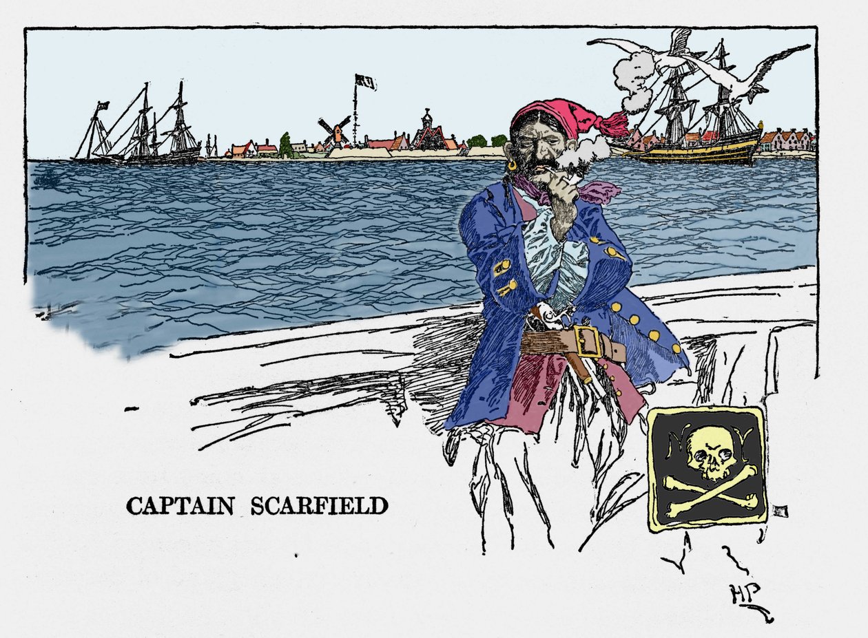 Portretul căpitanului Scarfield: „” Cartea piraților Bucanieri și Marooners din Maina Spaniolă”” de Howard Pyle (1853 - 1911), ilustrator american. 1887.norvegian av American School