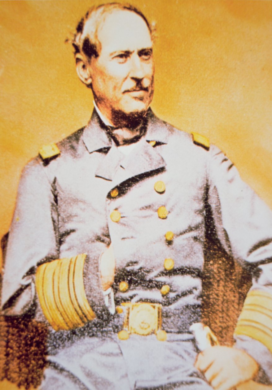 Portrett av David Glasgow Farragut (1801-70), Union Admiral (farge litho) av American School