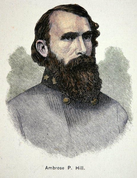 Portrett av general Ambrose P. Hill (litho-farge) av American School