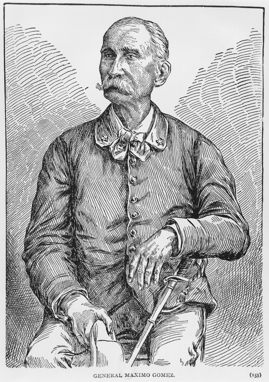 Portrett av general Maximo Gomez (1836-1905) fra The Story of Cuba av Murat Halstead, utgitt 1898 av American School