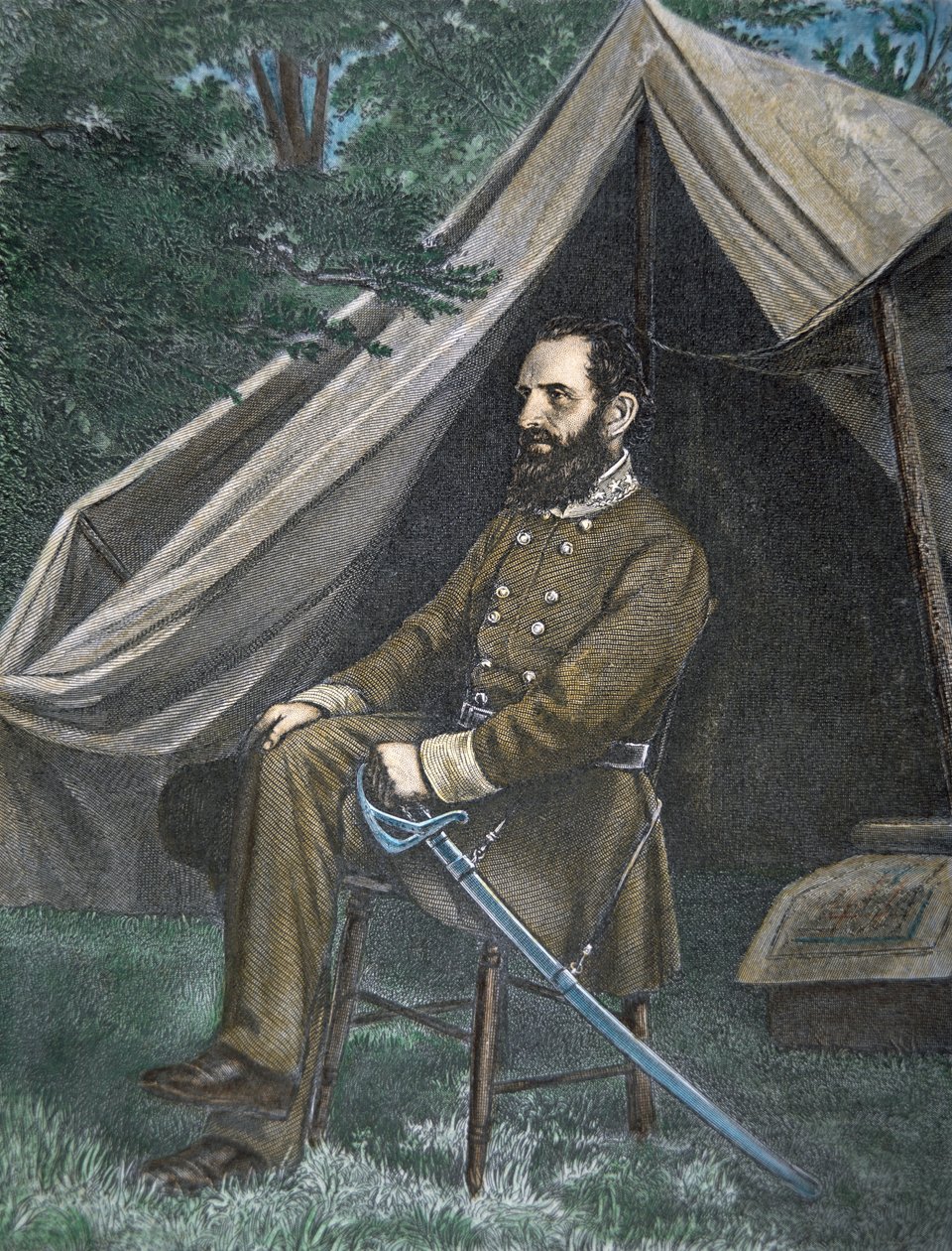 Portrett av general 'Stonewall' Jackson (litho-farge) av American School