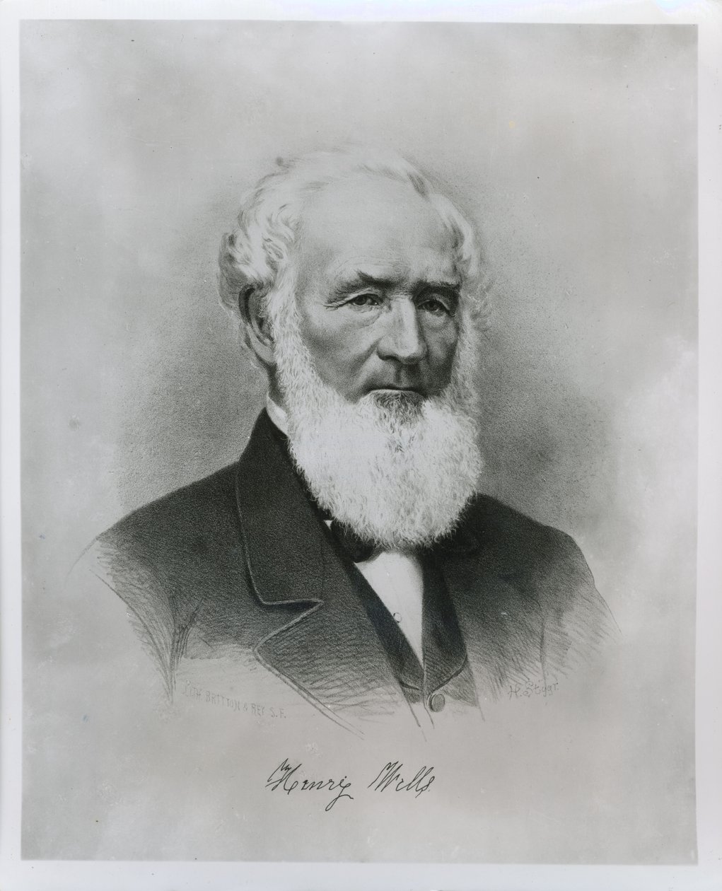 Portrett av Henry Wells (1805-78) medgründer av Wells Fargo & Co. (litho) av American School