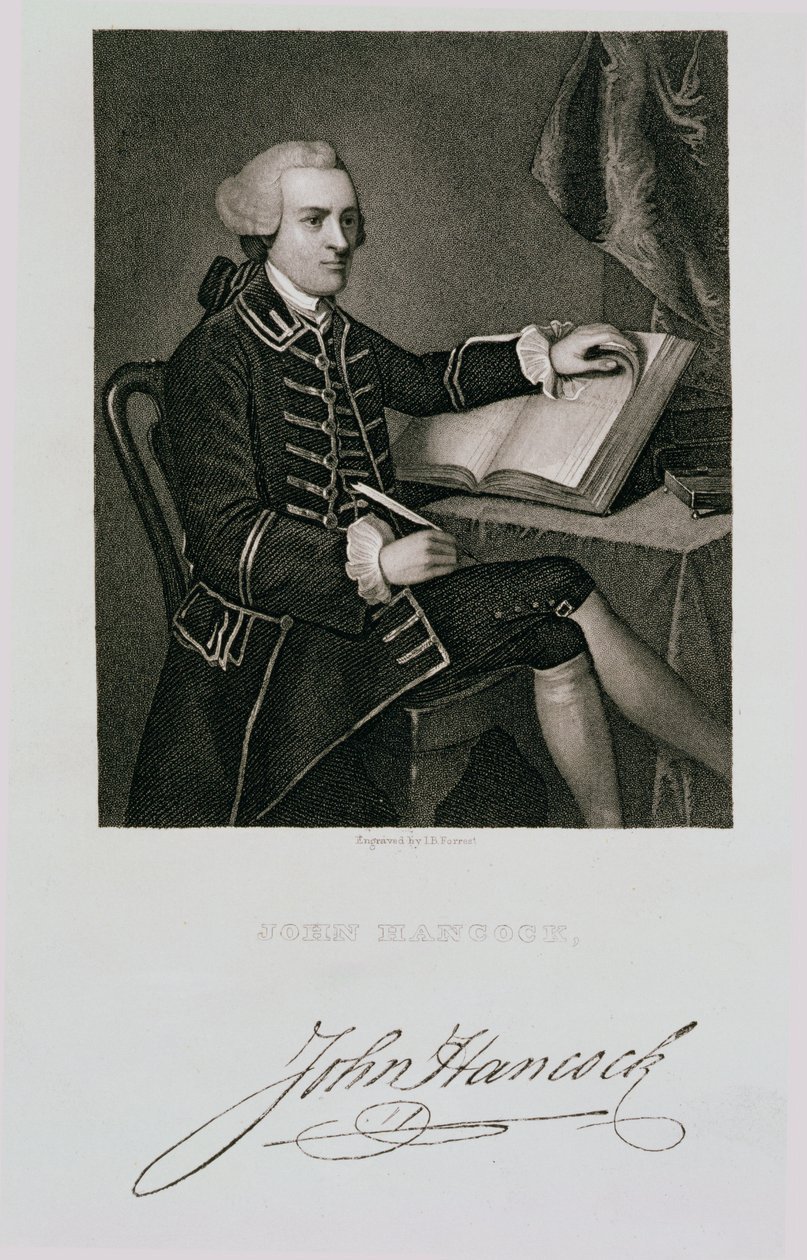 Portrett av John Hancock, gravert av John B. Forrest (1814-70) av American School