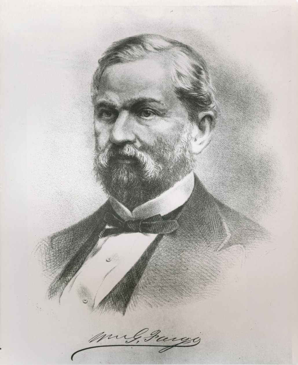 Portrett av William George Fargo (1818-81) medgründer av Wells Fargo & Co. (litho) av American School