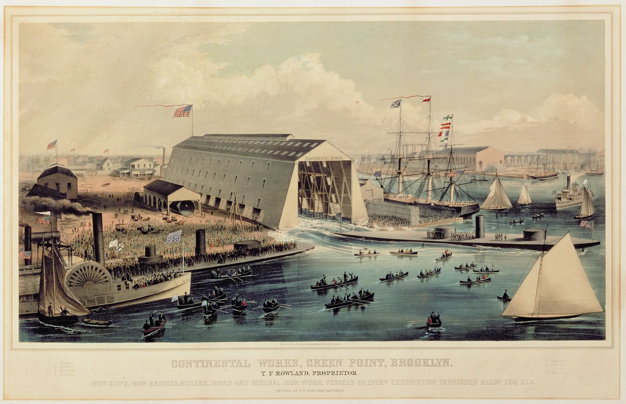 Plakat som annonserer Continental Works, Greenpoint Brooklyn, utgitt av Endicott & Co. av American School
