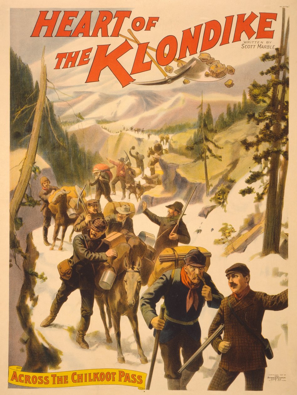 Plakatreklame Heart of the Klondike av Scott Marble, 1897 av American School