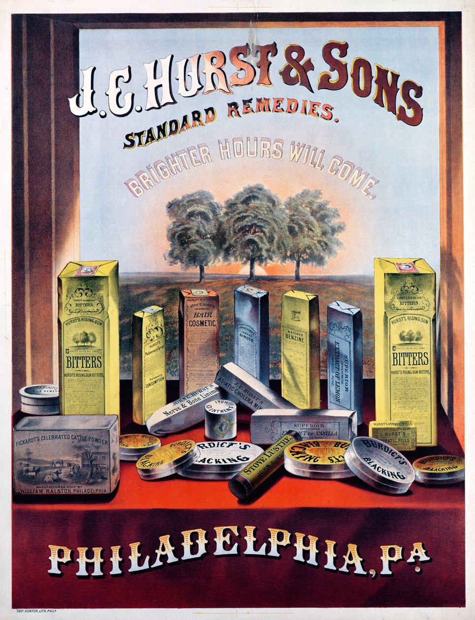 Plakatannonsering JE Hurst & Sons Standard Remedies - Brighter Hours will Come av American School