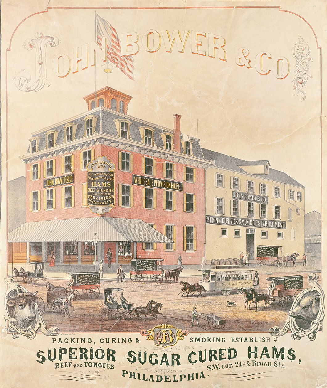 Plakatreklame John Bower & Co. Superior Sugar Cured Hams av American School
