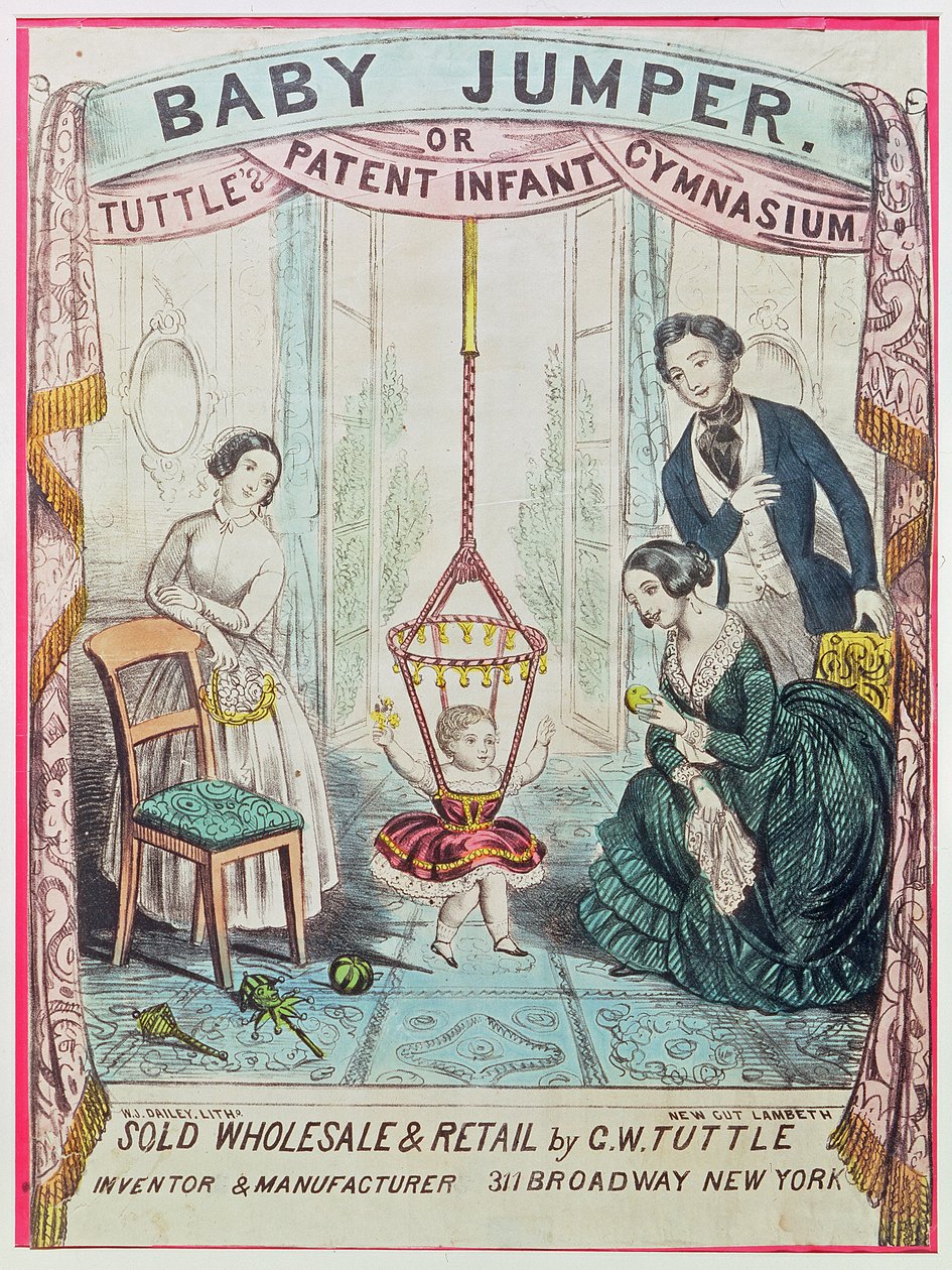 Plakat som reklamerer for Baby Jumper eller Tuttes Patent Infant Gym, utgitt av WJ Dailey av American School