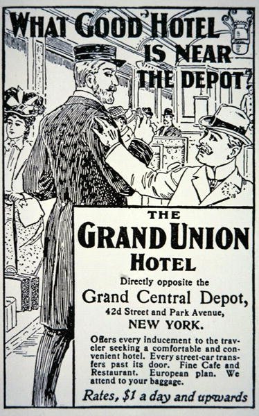 Plakat som reklamerer for "Grand Union Hotel", New York City (litho) av American School