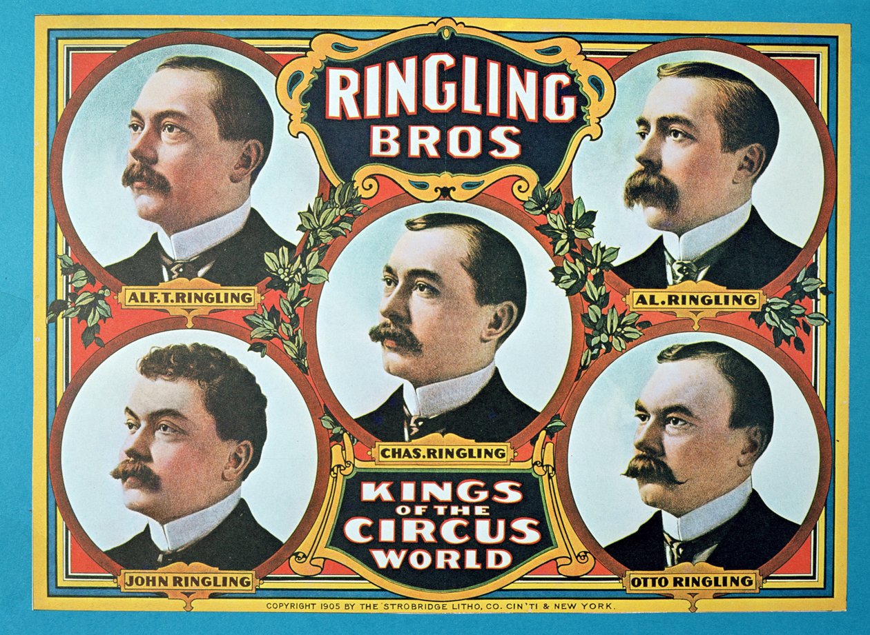Plakat som reklamerer for 'Ringling Bros. Kings of the Circus World' av American School