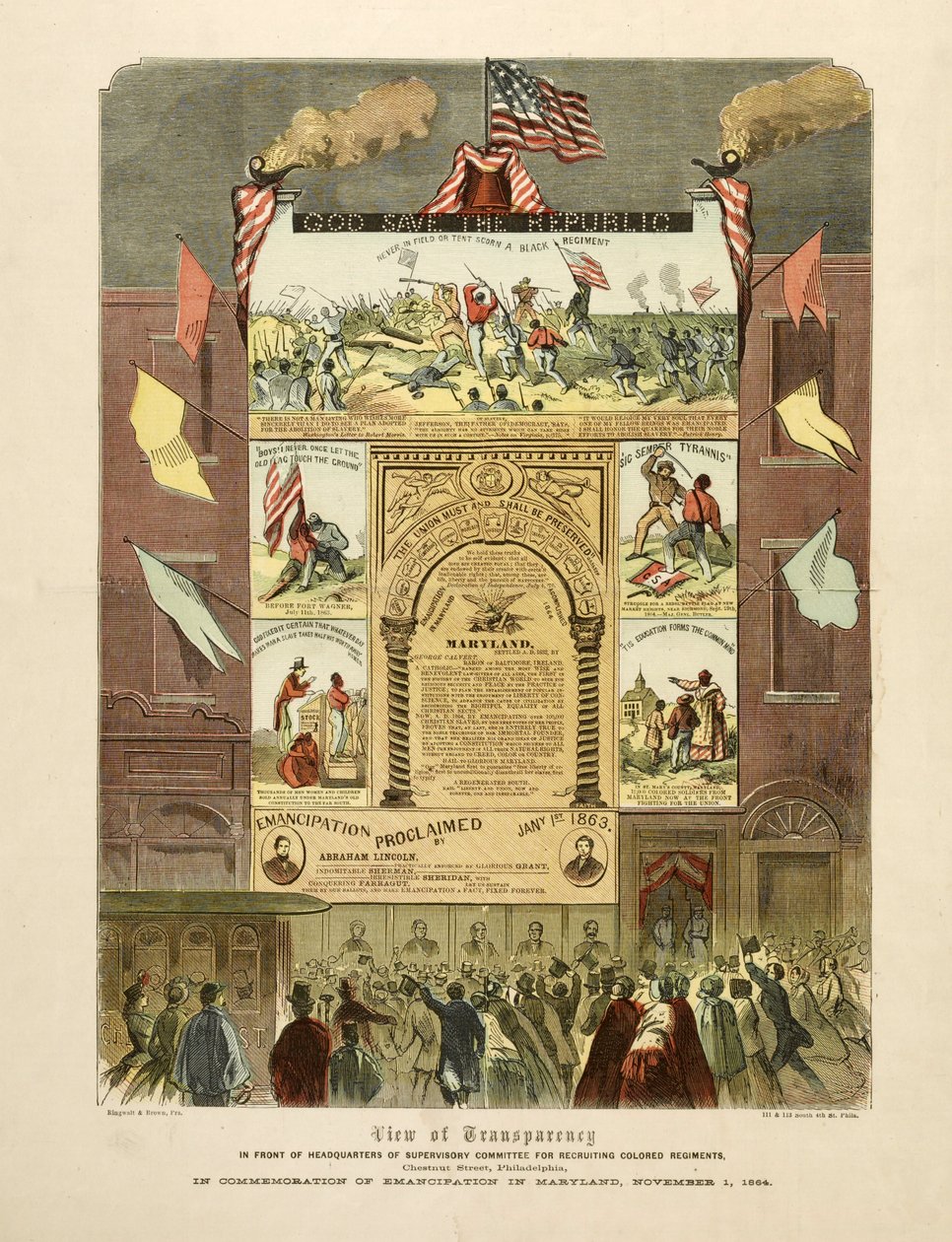 Plakat som feirer «Emancipation in Maryland, 1. november av American School