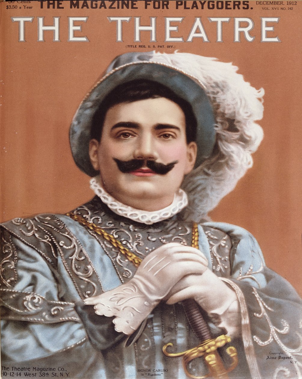 Plakat som viser Enrico Caruso (1873-1921) som Rigoletto, 1912 av American School