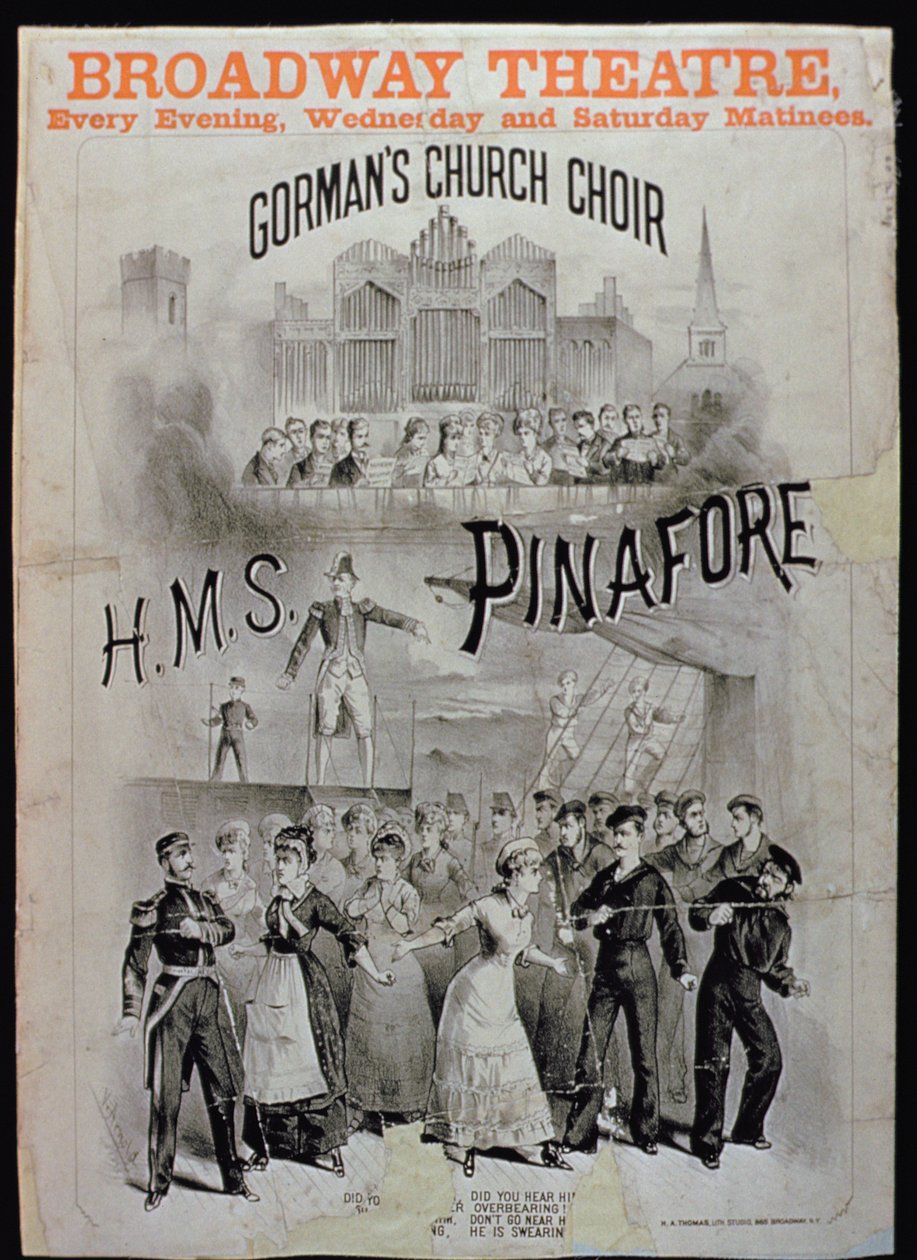 Plakat for HMS Pinafore, fremført av Gormans Church Choir på Broadway Theatre av American School