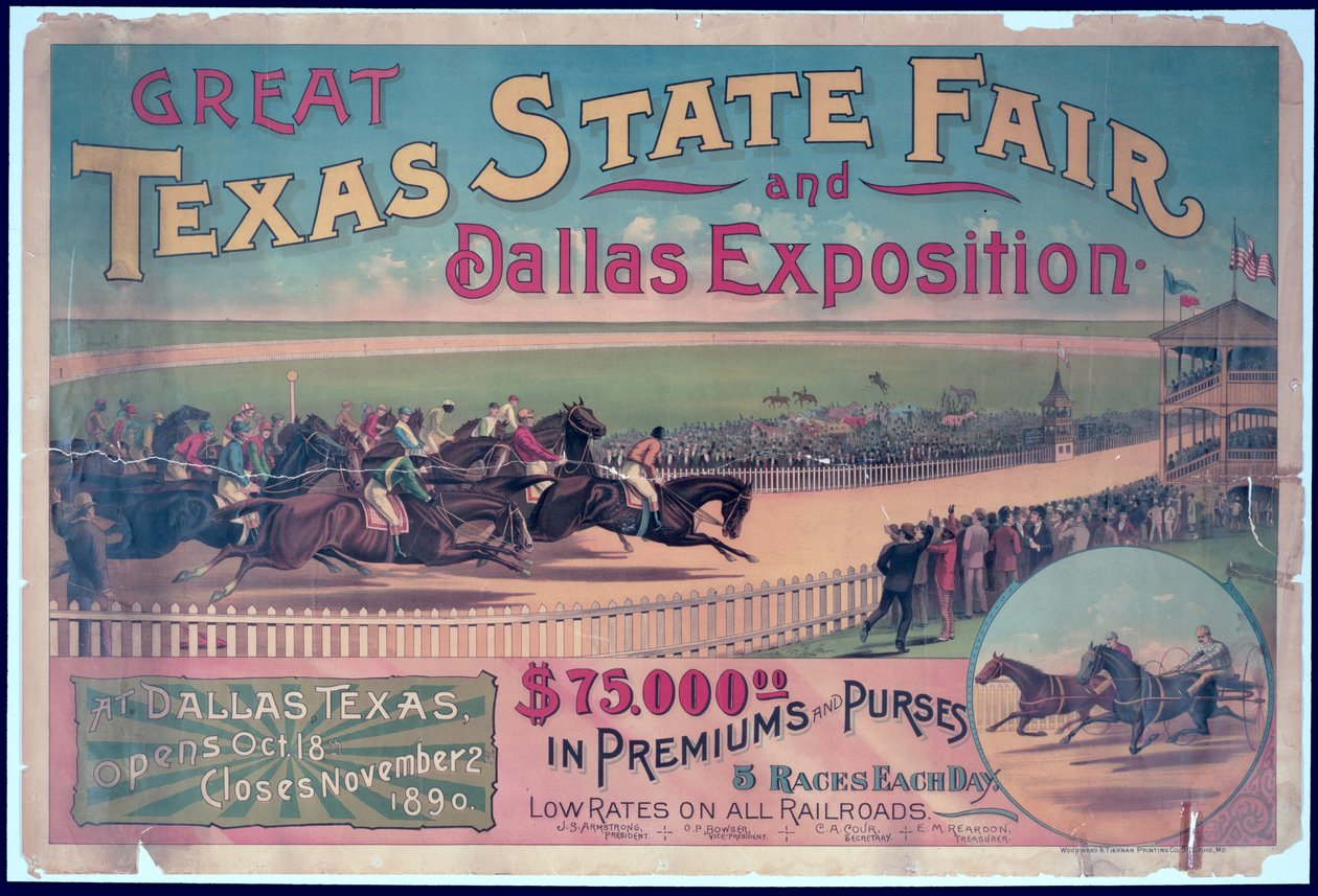 Plakat for Texas State Fair og Dallas Exposition fra 1890 av American School