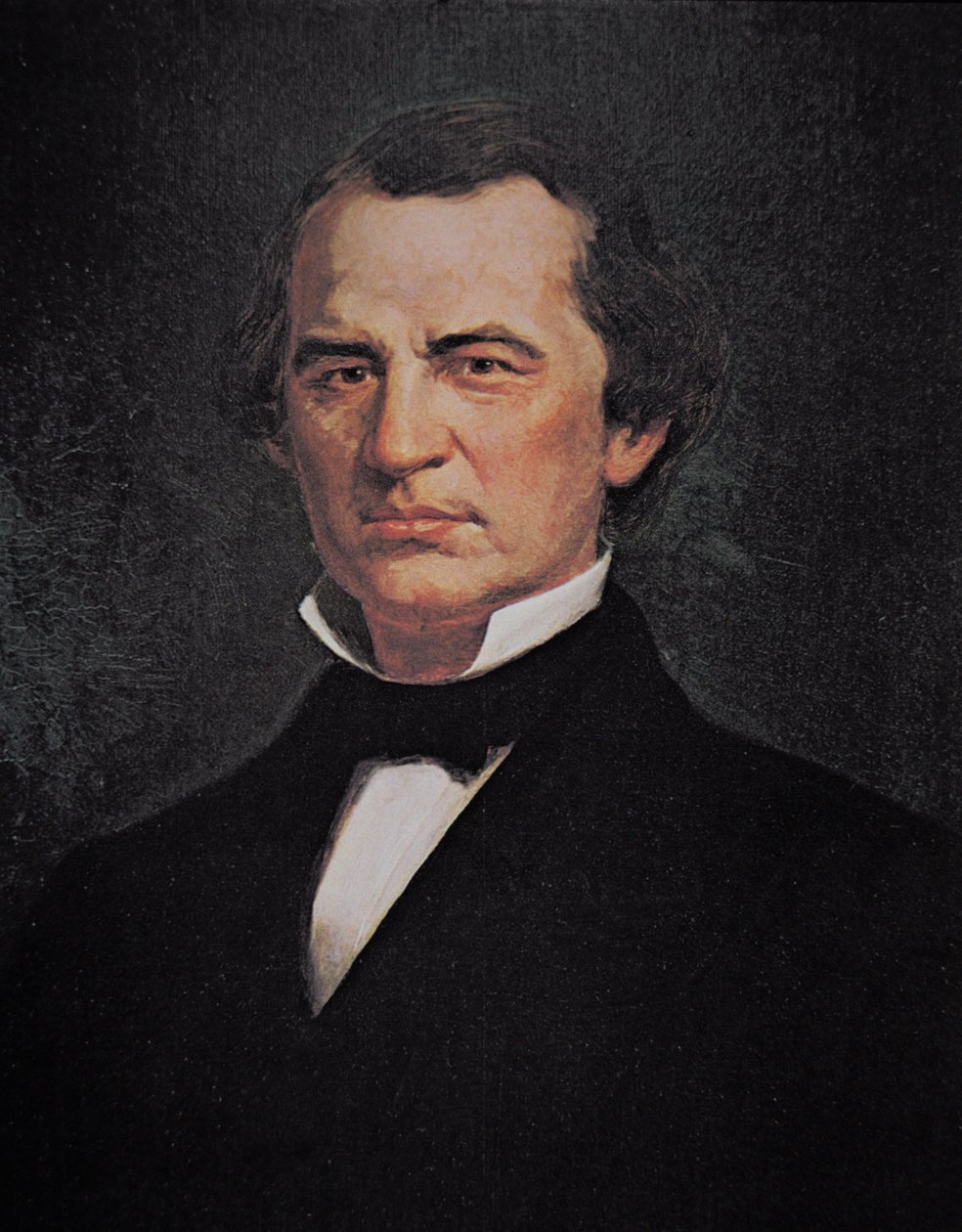 President Andrew Johnson (1808-75) (farge litho) av American School